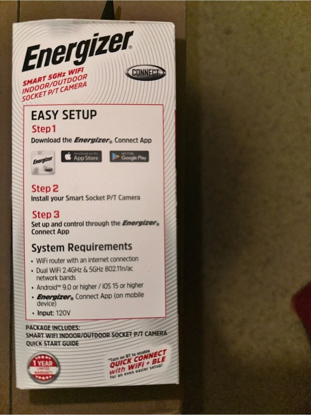 Energizer Black Smart 5GHz WiFi Indoor/Outdoor Socket PT Camera